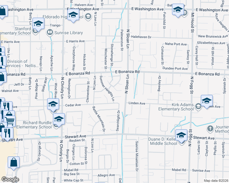 map of restaurants, bars, coffee shops, grocery stores, and more near 684 Round Table Drive in Las Vegas