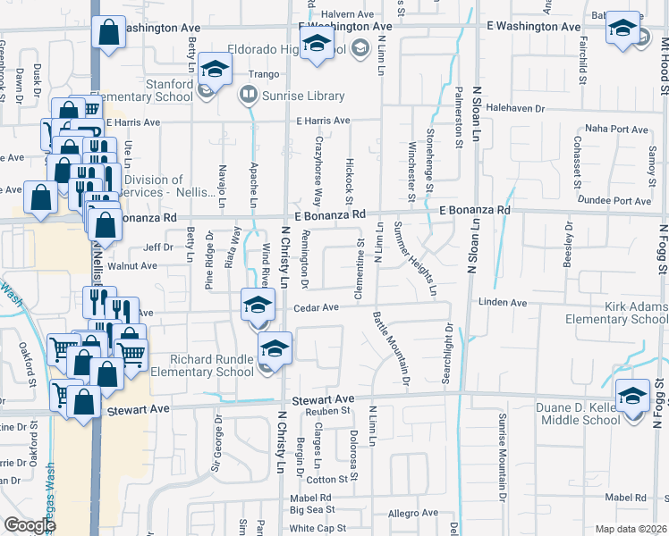 map of restaurants, bars, coffee shops, grocery stores, and more near 5632 Winchester Court in Las Vegas