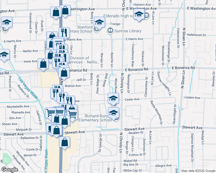 map of restaurants, bars, coffee shops, grocery stores, and more near 5441 Mesa Drive in Las Vegas