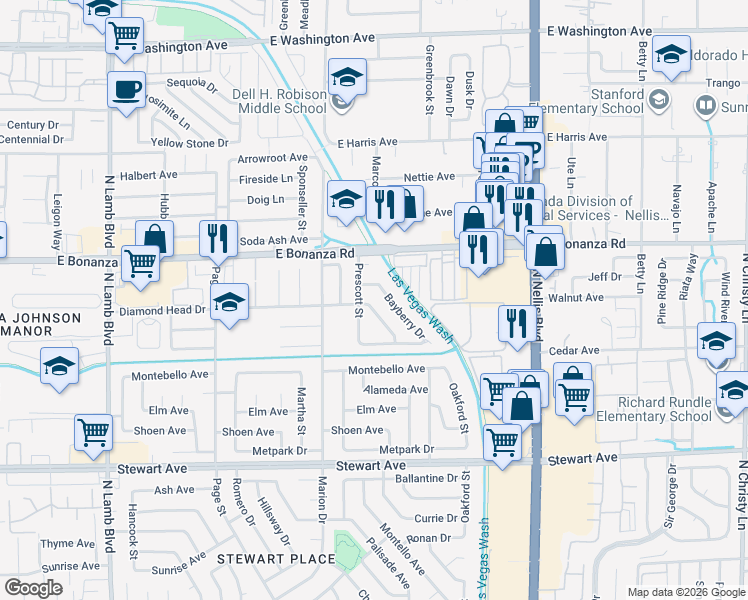 map of restaurants, bars, coffee shops, grocery stores, and more near 4801 Linkwood Drive in Las Vegas
