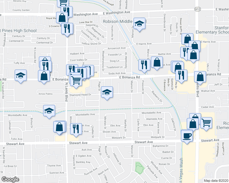 map of restaurants, bars, coffee shops, grocery stores, and more near 563 Roxella Lane in Las Vegas