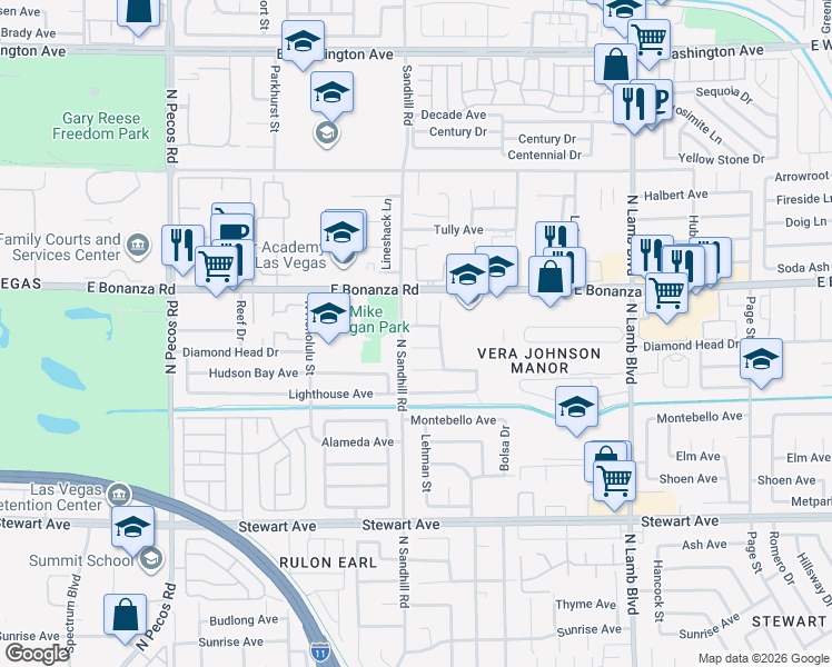 map of restaurants, bars, coffee shops, grocery stores, and more near 569 Old West Court in Las Vegas