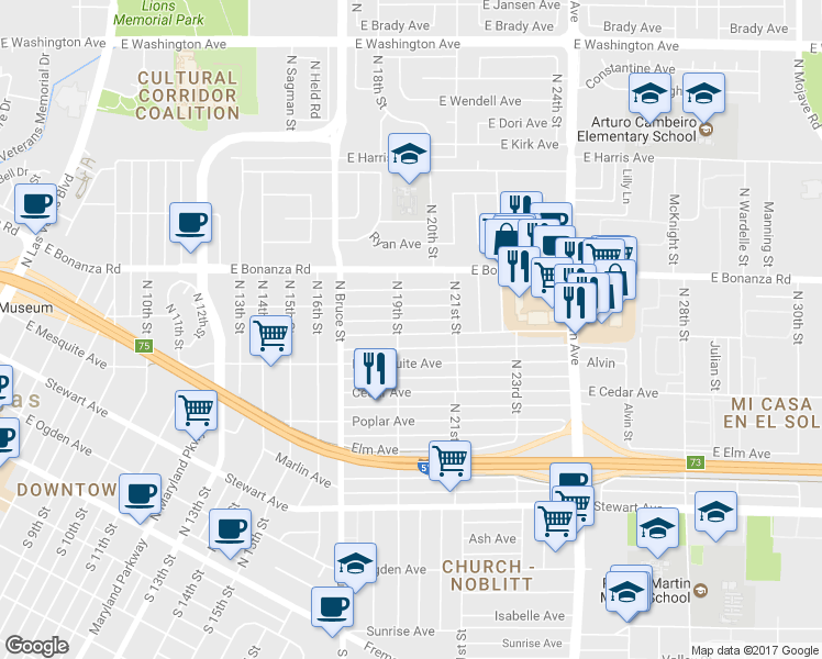 map of restaurants, bars, coffee shops, grocery stores, and more near in Las Vegas