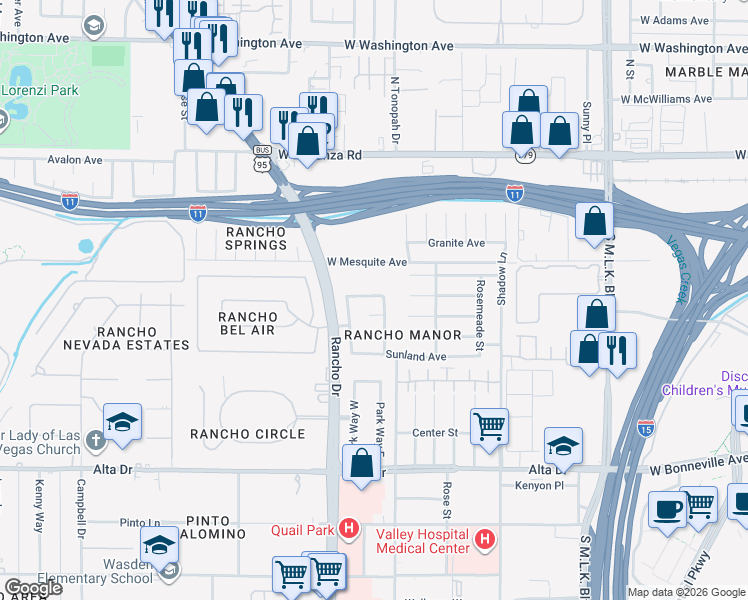 map of restaurants, bars, coffee shops, grocery stores, and more near 2204 Frontier Avenue in Las Vegas