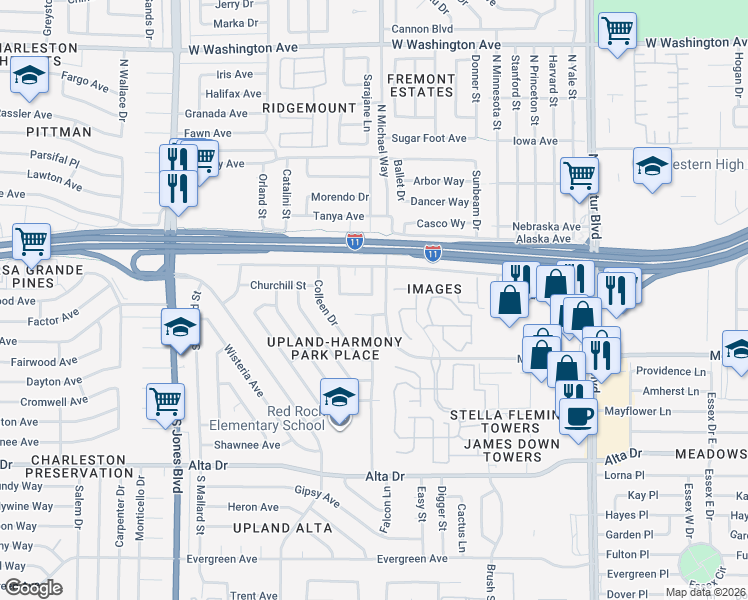 map of restaurants, bars, coffee shops, grocery stores, and more near 200 Lucy Thompson Street in Las Vegas