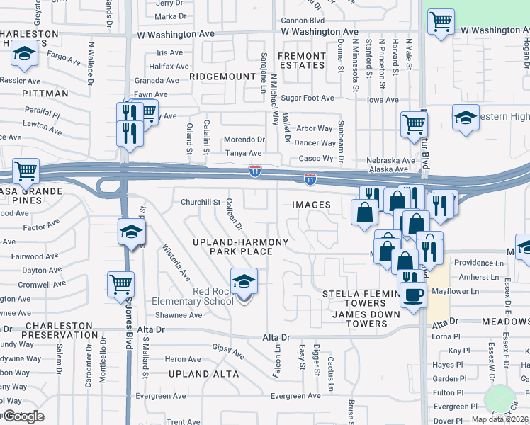 map of restaurants, bars, coffee shops, grocery stores, and more near 200 Lucy Thompson Street in Las Vegas