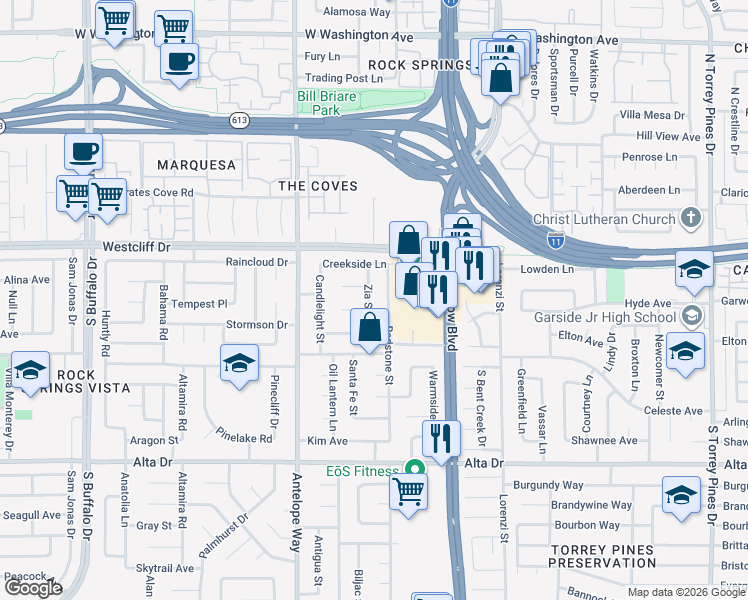 map of restaurants, bars, coffee shops, grocery stores, and more near 6913 Cortez Court in Las Vegas