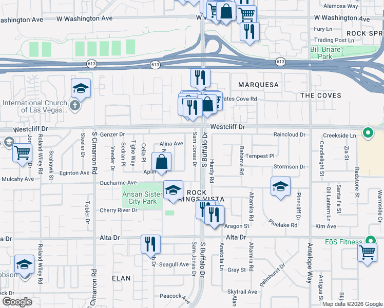 map of restaurants, bars, coffee shops, grocery stores, and more near 120 Hyman Place in Las Vegas