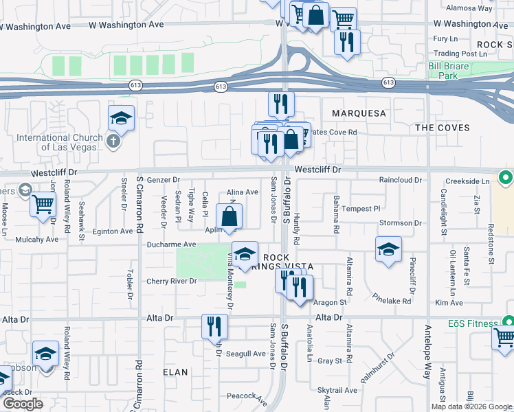 map of restaurants, bars, coffee shops, grocery stores, and more near 120 Hyman Place in Las Vegas