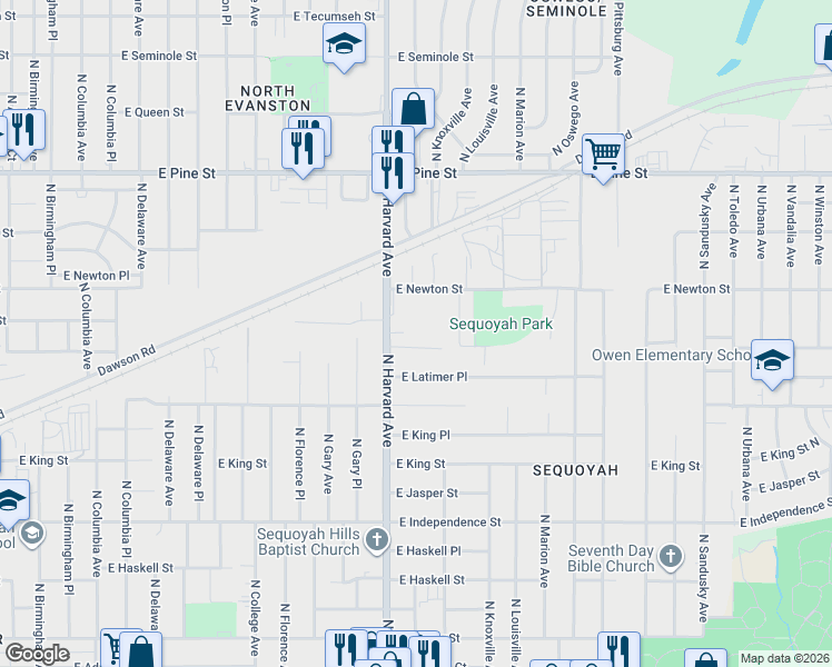 map of restaurants, bars, coffee shops, grocery stores, and more near 1226 North Knoxville Avenue in Tulsa