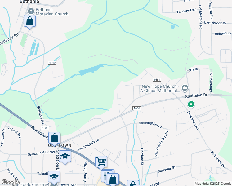 map of restaurants, bars, coffee shops, grocery stores, and more near 5064 Joyce Avenue in Winston-Salem