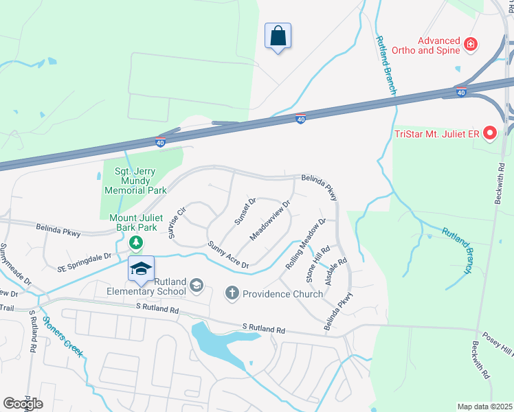 map of restaurants, bars, coffee shops, grocery stores, and more near 432 Sunset Drive in Mt. Juliet