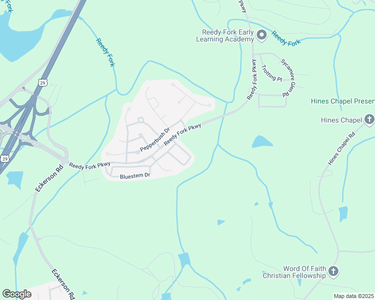 map of restaurants, bars, coffee shops, grocery stores, and more near 5914 Bluestem Circle in Greensboro