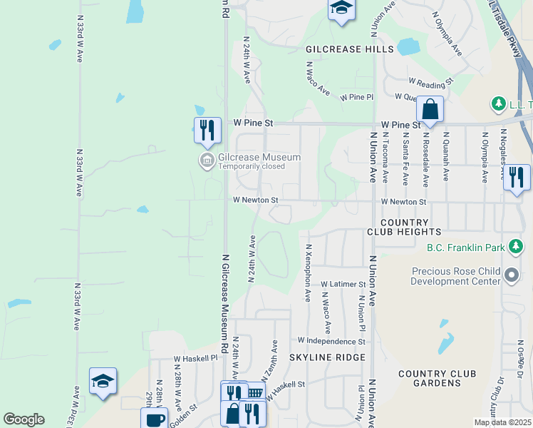 map of restaurants, bars, coffee shops, grocery stores, and more near 2340 West Newton Street in Tulsa