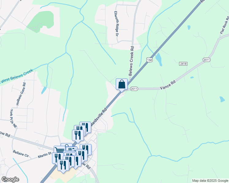 map of restaurants, bars, coffee shops, grocery stores, and more near 5333 Reidsville Road in Walkertown