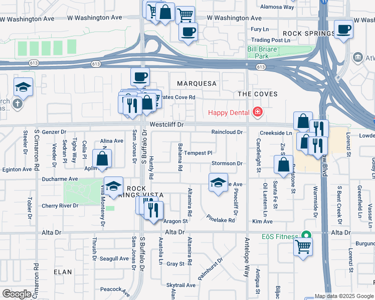 map of restaurants, bars, coffee shops, grocery stores, and more near 208 Windsong Street in Las Vegas