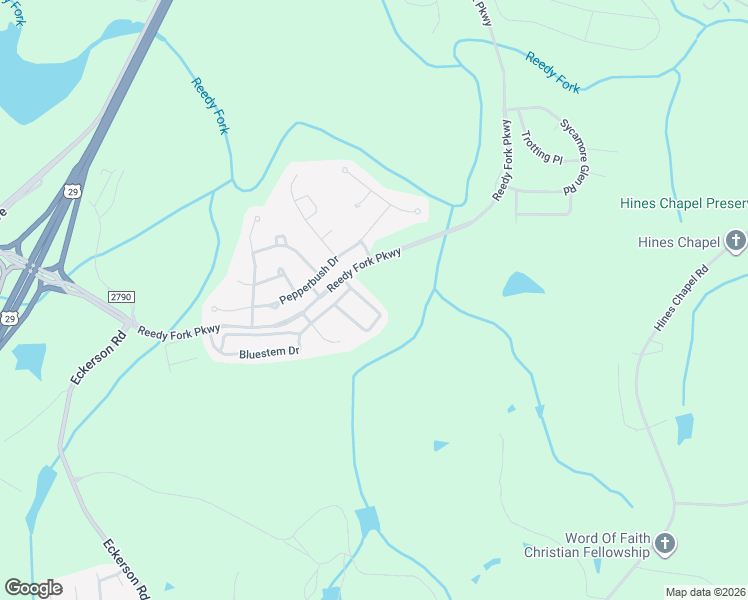 map of restaurants, bars, coffee shops, grocery stores, and more near 5914 Bluestem Circle in Greensboro