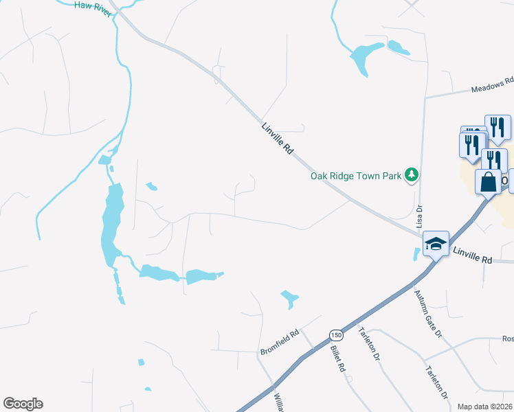 map of restaurants, bars, coffee shops, grocery stores, and more near 8538 Scoggins Road in Oak Ridge