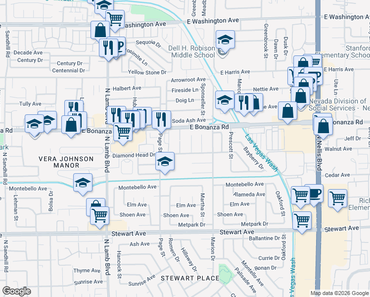 map of restaurants, bars, coffee shops, grocery stores, and more near 563 Roxella Lane in Las Vegas