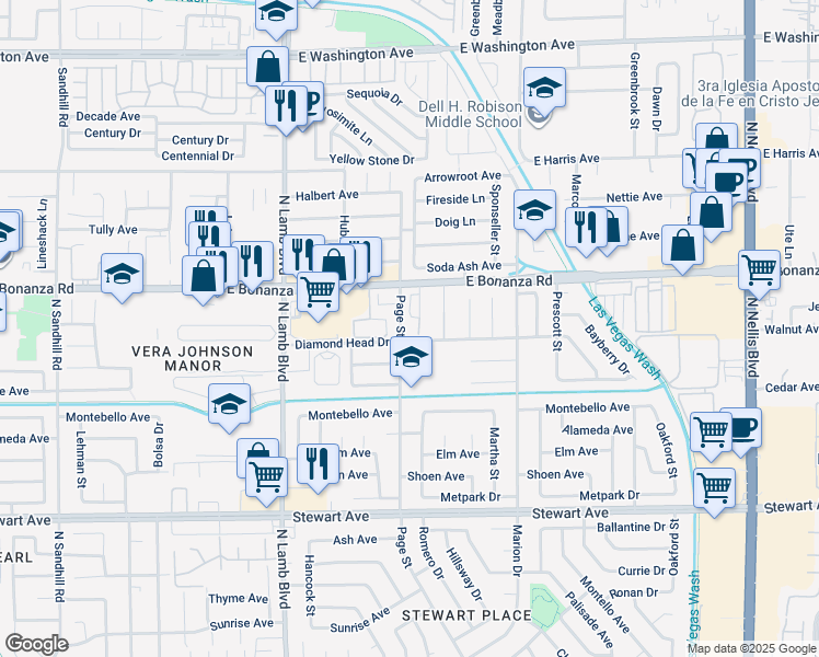 map of restaurants, bars, coffee shops, grocery stores, and more near 4561 East Bonanza Road in Las Vegas