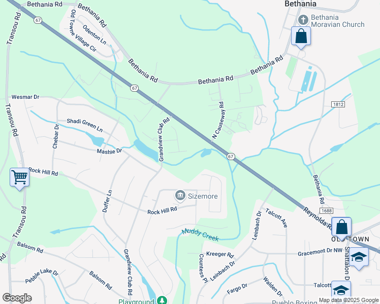 map of restaurants, bars, coffee shops, grocery stores, and more near 4102 Turnberry Park Court in Pfafftown