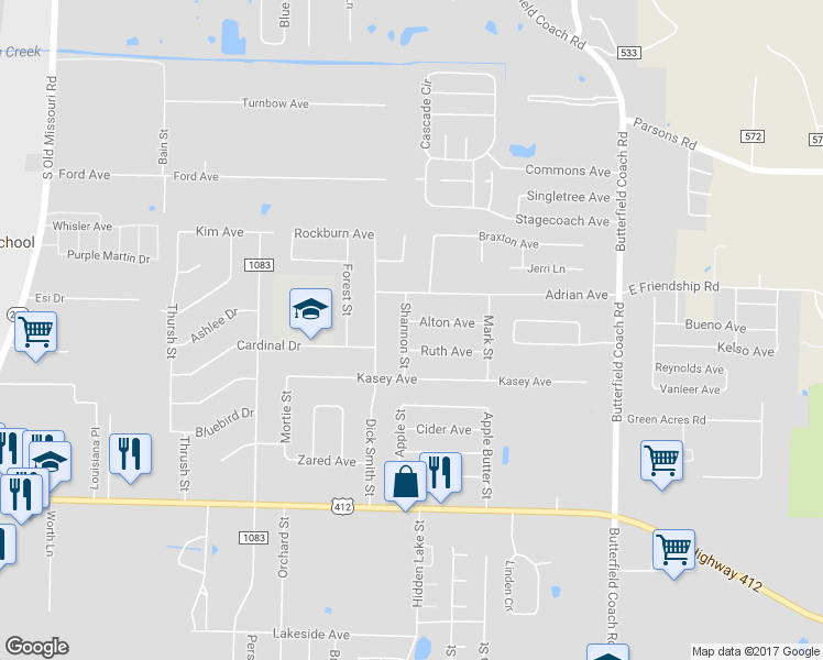 map of restaurants, bars, coffee shops, grocery stores, and more near 2617 Alton Avenue in Springdale