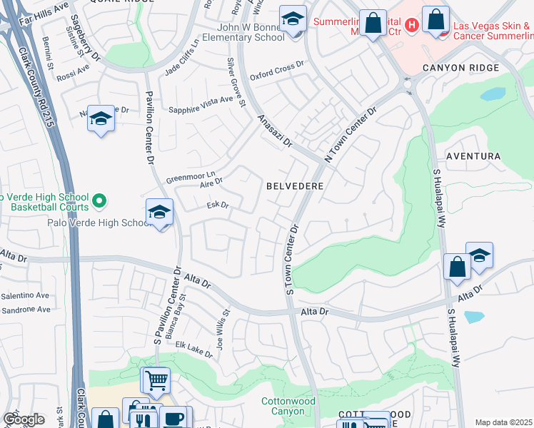 map of restaurants, bars, coffee shops, grocery stores, and more near 10521 Biriba Place in Las Vegas