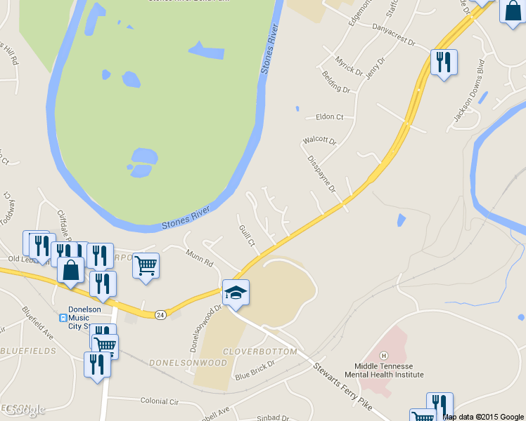 map of restaurants, bars, coffee shops, grocery stores, and more near 221 Riverstone Ct in Nashville