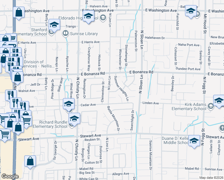 map of restaurants, bars, coffee shops, grocery stores, and more near 704 North Linn Lane in Las Vegas