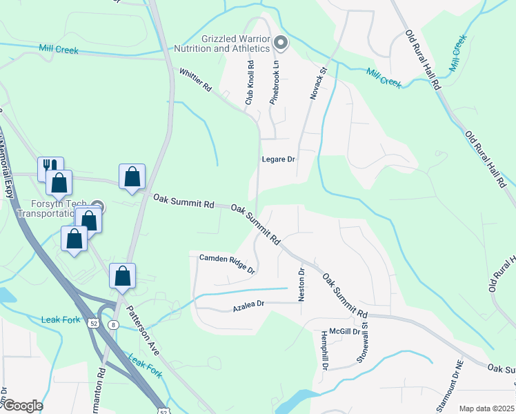 map of restaurants, bars, coffee shops, grocery stores, and more near 4305 Whittier Road in Winston-Salem