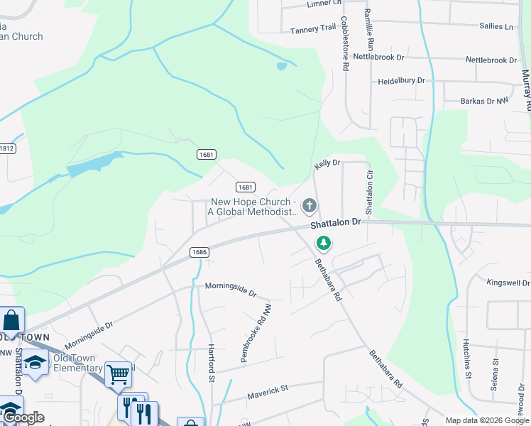 map of restaurants, bars, coffee shops, grocery stores, and more near 2760 Bethabara Road in Winston-Salem
