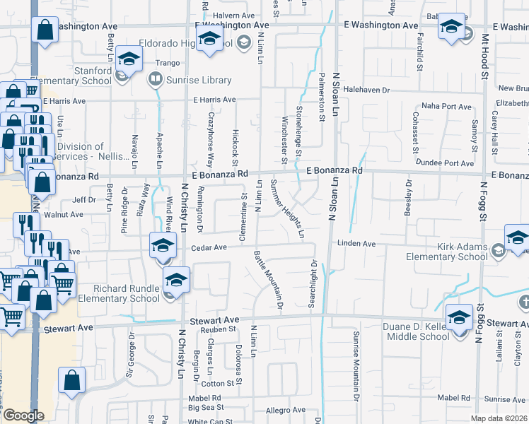 map of restaurants, bars, coffee shops, grocery stores, and more near 704 North Linn Lane in Las Vegas
