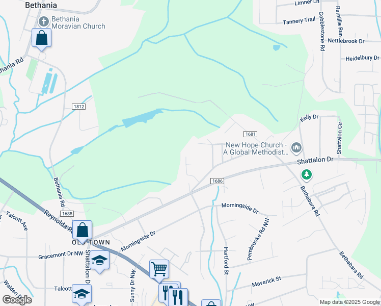 map of restaurants, bars, coffee shops, grocery stores, and more near 5065 Joyce Avenue in Winston-Salem