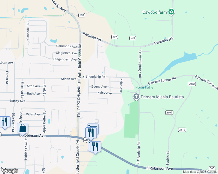 map of restaurants, bars, coffee shops, grocery stores, and more near 3770 Bueno Avenue in Springdale