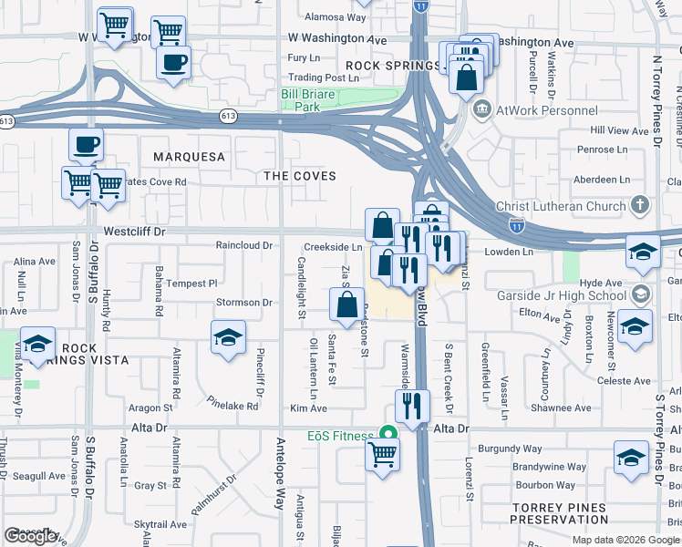 map of restaurants, bars, coffee shops, grocery stores, and more near 6913 Cortez Court in Las Vegas