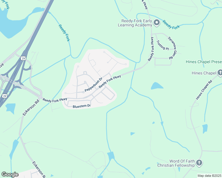 map of restaurants, bars, coffee shops, grocery stores, and more near 5910 Bluestem Circle in Greensboro