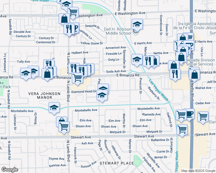 map of restaurants, bars, coffee shops, grocery stores, and more near 558 Roxella Lane in Las Vegas