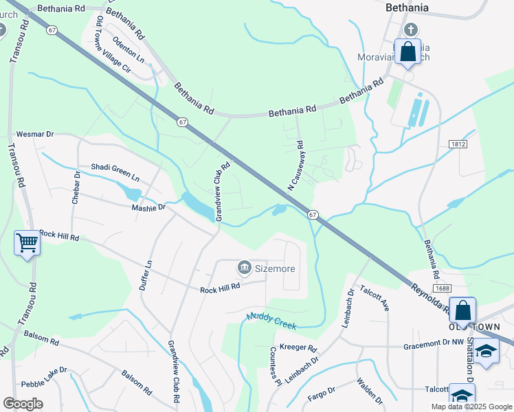 map of restaurants, bars, coffee shops, grocery stores, and more near 4103 Turnberry Park Court in Pfafftown