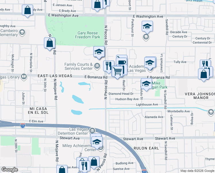 map of restaurants, bars, coffee shops, grocery stores, and more near 3604 Asbury Hill Avenue in Las Vegas