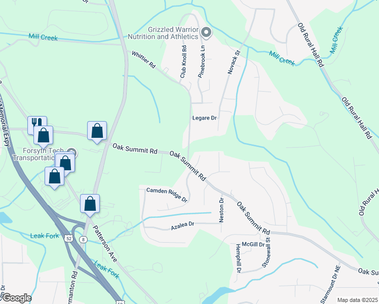 map of restaurants, bars, coffee shops, grocery stores, and more near 4305 Whittier Road in Winston-Salem