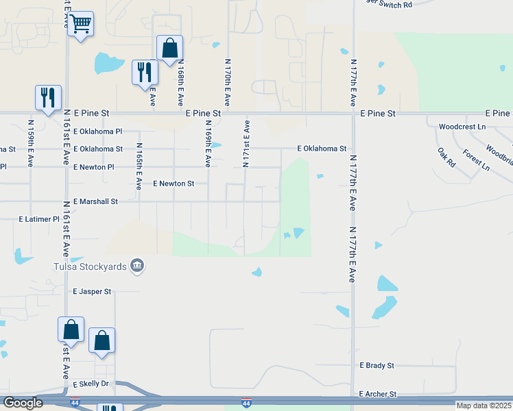map of restaurants, bars, coffee shops, grocery stores, and more near 17122 Marshall Street in Tulsa