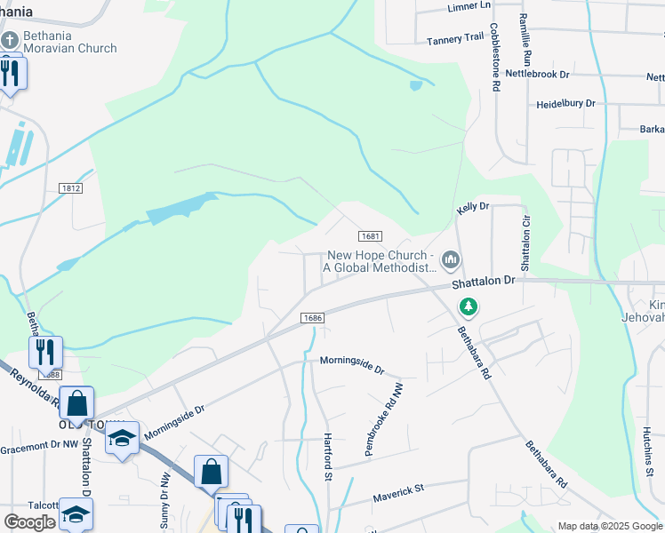 map of restaurants, bars, coffee shops, grocery stores, and more near Kimbrough Street in Winston-Salem