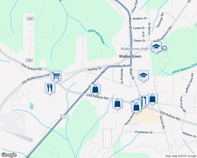 map of restaurants, bars, coffee shops, grocery stores, and more near 4861 New Walkertown Road in Walkertown