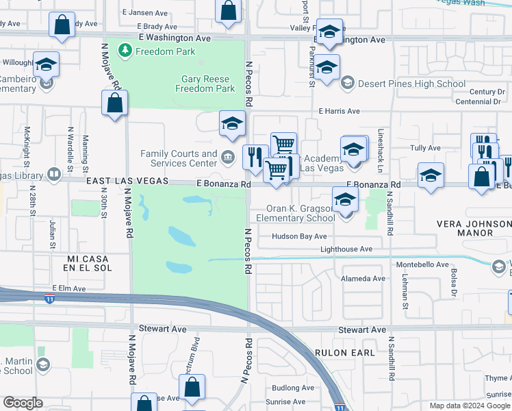 map of restaurants, bars, coffee shops, grocery stores, and more near 3612 Asbury Hill Avenue in Las Vegas