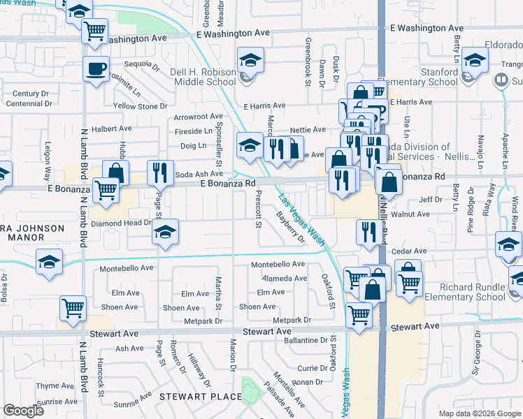 map of restaurants, bars, coffee shops, grocery stores, and more near 4801 Linkwood Drive in Las Vegas