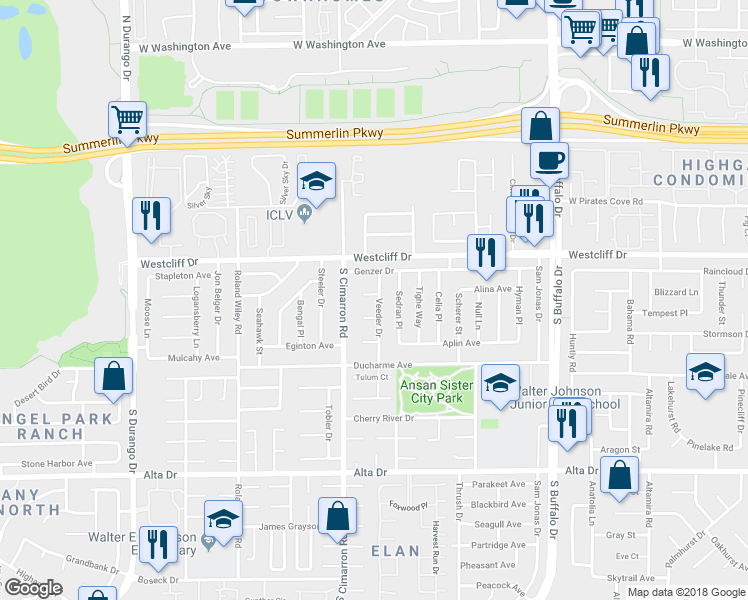 map of restaurants, bars, coffee shops, grocery stores, and more near 8001 Cureton Circle in Las Vegas