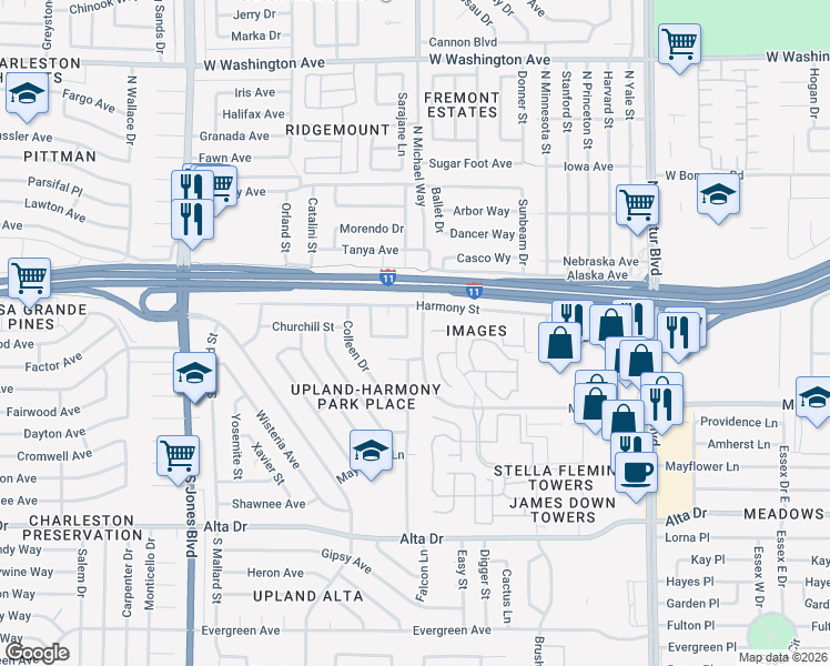 map of restaurants, bars, coffee shops, grocery stores, and more near 200 Lucy Thompson Street in Las Vegas