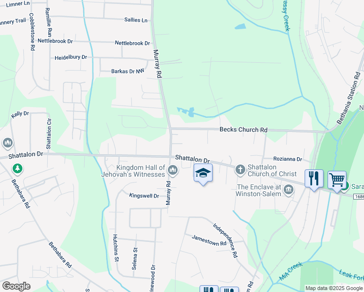 map of restaurants, bars, coffee shops, grocery stores, and more near 4122 Beck Lane in Winston-Salem