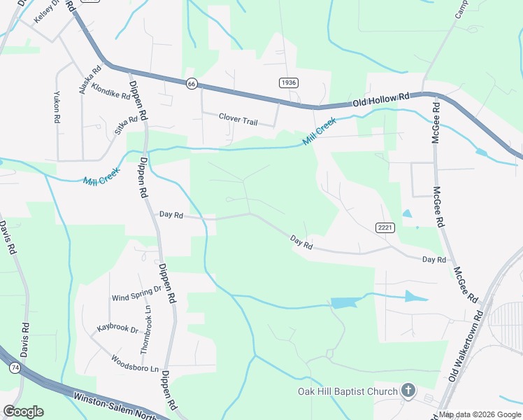 map of restaurants, bars, coffee shops, grocery stores, and more near 3521 Day Rd in Walkertown