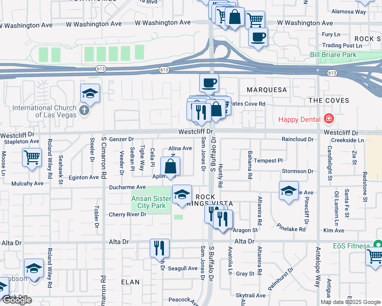 map of restaurants, bars, coffee shops, grocery stores, and more near 120 Hyman Place in Las Vegas